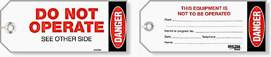 Danger–Do Not Operate tag