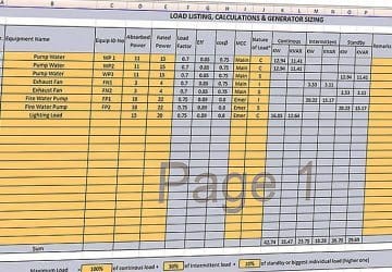 Load Listing, Calculations and Generator Sizing Spreadsheet
