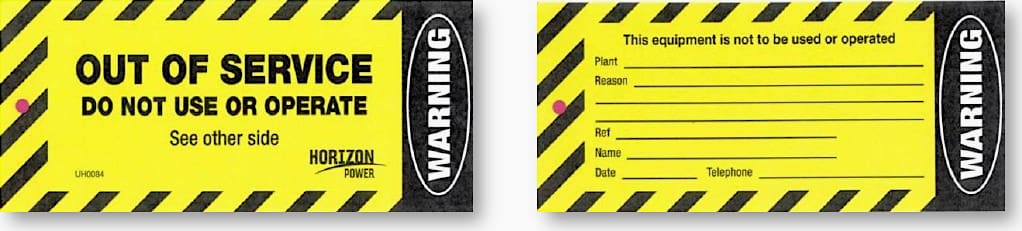 Warning–Out of Service tag