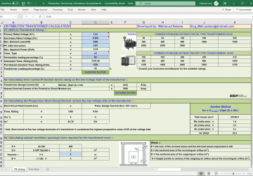 Distribution transformer calculations - MS Excel Spreadsheet