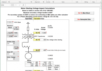 Motor Voltage Drop Calculator (MS Excel Spreadsheet)