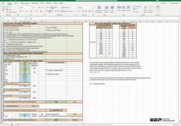 Power factor correction calculations for power system - MS Excel Spreadsheet